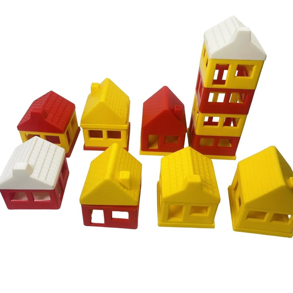 Stackable Toy House Lot Yellow Red White Floor Walls Roof Vintage Taiwan